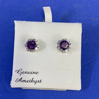 Sterling Silver Amethyst Stud Earrings w/ White Sapphire Jackets, 2.1g