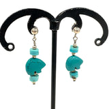 Sterling Silver Turquoise Bear Fetish Beaded Dangle Earrings 2.56g