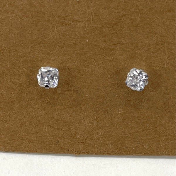 14K White Gold Emerald Cut CZ Stud Earrings 0.32 Grams