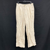NWT Wmns LANDS' END 100% Linen Beige High Rise Wide Leg Pants Sz 12