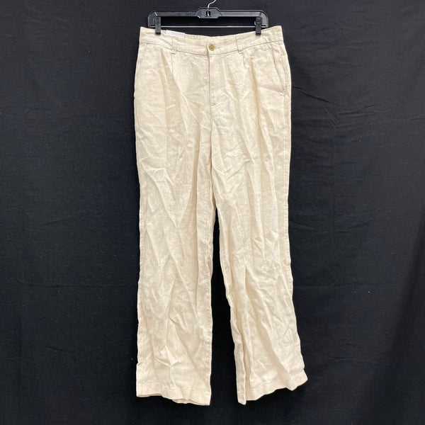 NWT Wmns LANDS' END 100% Linen Beige High Rise Wide Leg Pants Sz 12