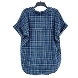 NWT Wmns MADEWELL Blue Plaid Loose Fit Collared Short Sleeve Top Sz M MSRP$78