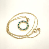 Gold Tone 925 Sterling Silver Emerald Circle Pendant