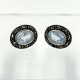 925 Sterling Silver Blue Topaz And Marcasite Earrings