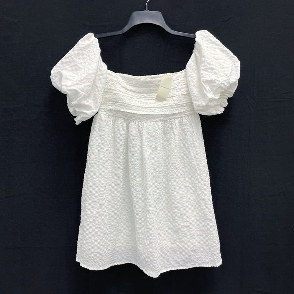NWT Wmns ABERCROMBIE & FITCH White Babydoll Short Puff Sleeve Dress Sz M MSRP$90