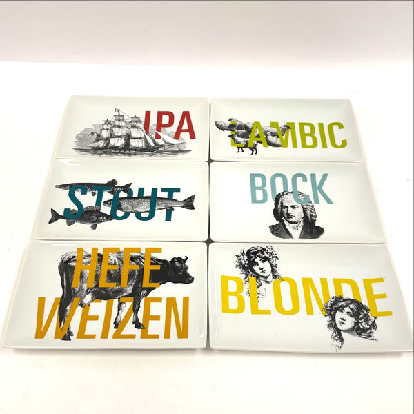 6pc Crate & Barrel Themed Appetizer Plates - Animals, People, Ship