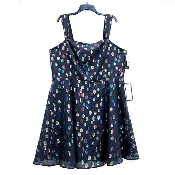 NWT Wmns CITY STUDIO Black Colorful Shimmer Dot A-Line Dress Sz 20 MSRP$89