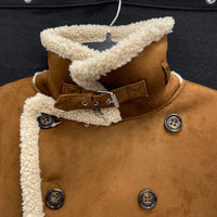 NWT Wmns GUESS Brown Faux Suede Sherpa Double Breasted Coat Jacket Sz M MSRP$350