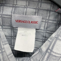 Mens VERSACE Classic 100% Cotton Gray Checkered Button Up Dress Shirt Sz 17