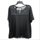 NWT Wmns ASHLEY STEWART Black Faux Feather & Mesh Sweetheart Top Sz 18/20