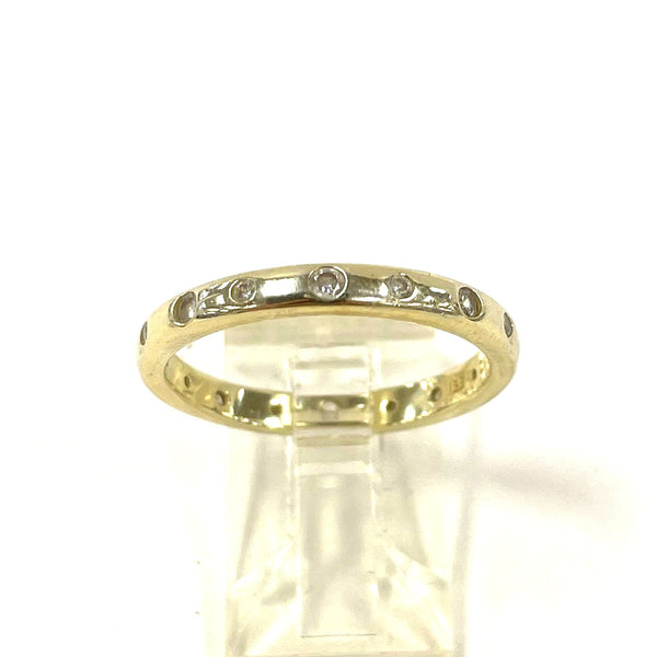Gold Over 925 Sterling Sz 8 Vermeil CZ Stardust 2.7mm Stacker Ring, 2.46g