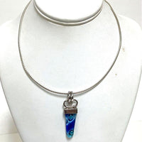 17" Sterling Silver Blue Art Glass Pendant Necklace, 21.05g