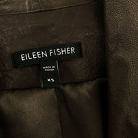 Wmns EILEEN FISHER Brown Genuine Leather Open Front Jacket Sz XS