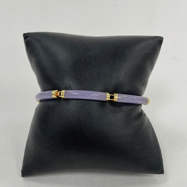 7" Purple Jade Round Panel Bracelet w/ 14K Yellow Gold Accents, 11.55g