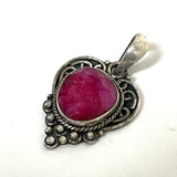 Sterling Silver Ruby Crystal Pendant with Bali Bead Detailing, 5.04g