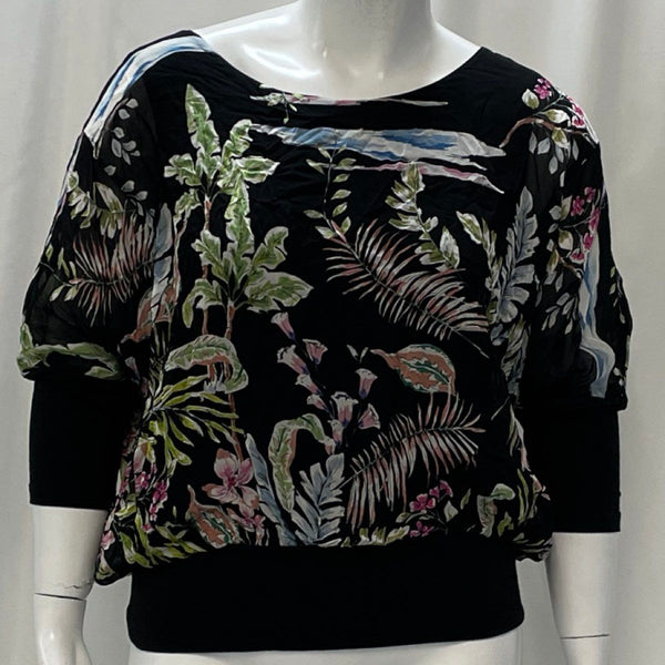Wmns NWT Karen Kane Black Tropical Print Dolman Sleeve Pullover Blouse Sz XL