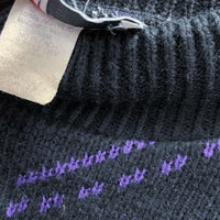 Wmns 90s Vintage HEADLINERS Black Purple Funky Pattern Knit Pullover Sweater 52"
