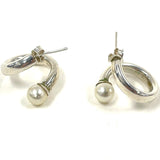 Unique Sterling Silver Oval Tube Twist Earrings w Light-Grey/Yellow Pearls 6.33g