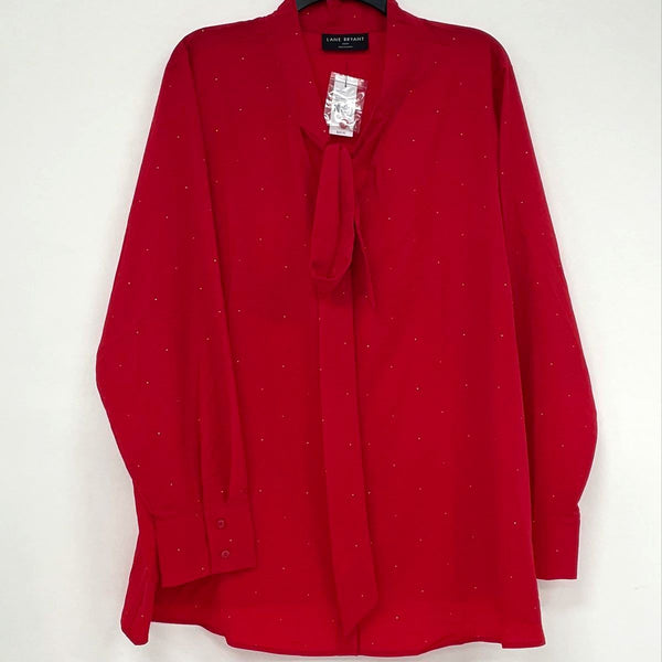 NWT Lane Bryant Red & Gold Dot Tie Neck Blouse Women’s Sz 22/24