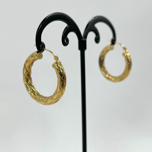14K Yellow Gold Etched Hoop Earrings
