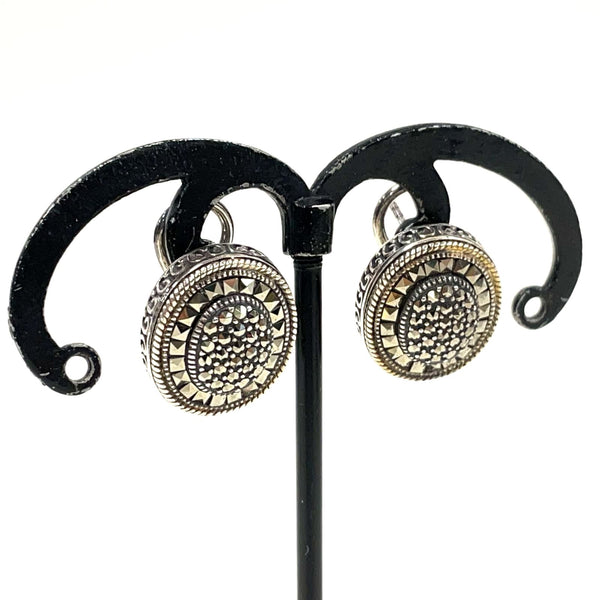 Suspicion Sterling Silver Two-Tone Marcasite Oval Omega Earrings, 9.42g