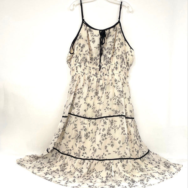 NWT Ari + Ava Beige & Black Kassie Floral Tie Neck Midi Dress Women’s Sz 2X