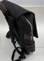 North Face Black Canvas Student Backpack w Magnetic Clasps and Faux Leather Trim