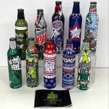 10pc Mountain Dew Patriotic & Green Label Collectible Sealed Aluminum Bottle Lot