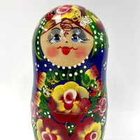 Dark Blue Floral Russian Matryoshka Nesting Dolls Complete Set of 5