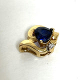 14K Yellow Gold Blue Sapphire & White Sapphire Accent Heart Pendant, 1.24g