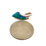 22mm 14K White Gold Lab Created Opal Inlay Abstract Curve Pendant 3.07 grams