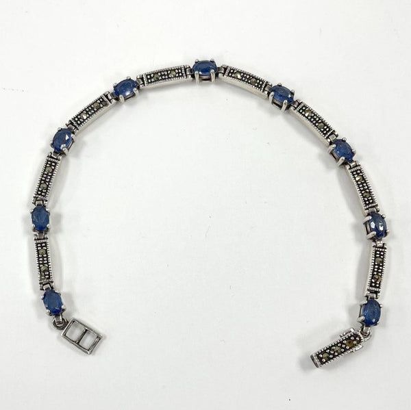 Sterling Silver Purple CZ and Marcasite 7" Bracelet - 13.90g