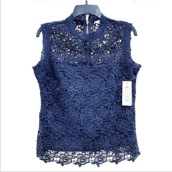 NWT Wmns NANETTE LEPORE Navy Blue Lace Tank Top Sz M MSRP$98