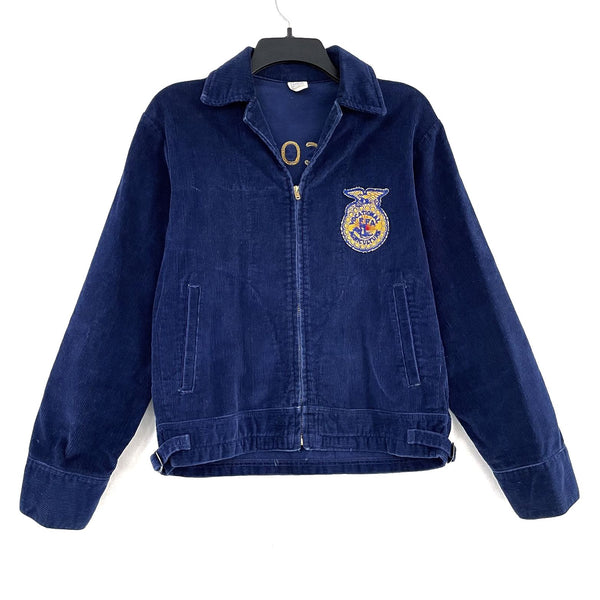 70s Vintage FFA Wisconsin WI Future Farmers America Blue Corduroy Jacket Sz 38