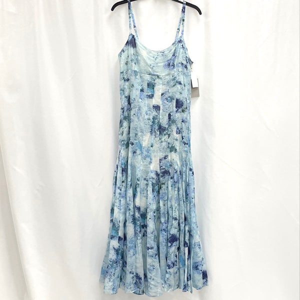 NWT Chelsea 28 Blue Sponge Paint Pattern Long A-Line Paneled Dress Women’s Sz M
