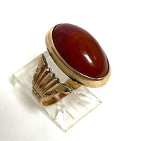 10K Yellow Gold Red Agate Ring Size ~6.5, Issues, 4.18g