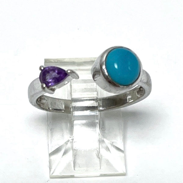 925 Sterling Silver Open Amethyst, Turquoise Ring 2.26 Grams SZ - 7 3/4