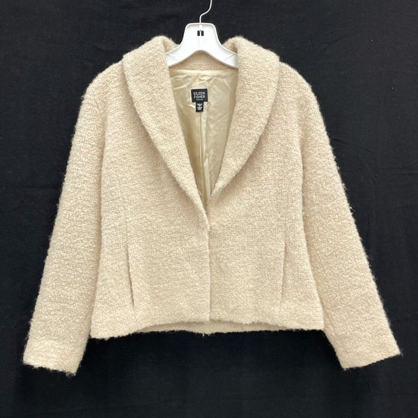 Wmns EILEEN FISHER Cream Beige Italian Wool Tweed Blazer Jacket Sz S Petite