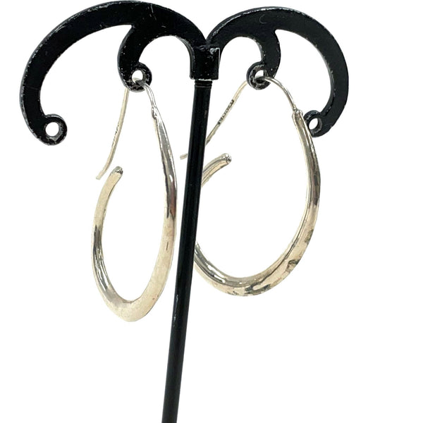 Sterling Silver 1 5/8" Elongated Oval Hoop Earrings 4.00g