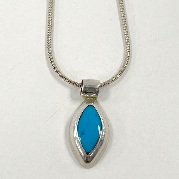 18" Sterling Silver Turquoise Inlay Marquise Pendant Necklace, 5.38g