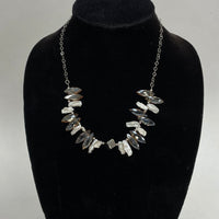 925 Sterling Silver Stick Pearl And Faceted Glass Necklace 19 Inch Length