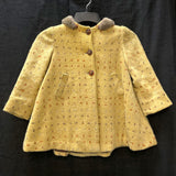 Girls 1940s Vintage Yellow Wool Faux Fur Collar Jacket & Hat No Sz