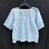 NWT Wmns TALBOTS Blue White Striped Short Sleeve Lightweight Blouse Sz S MSRP$99