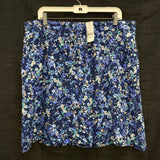 Wmns EDDIE BAUER 100% Rayon Blue Floral Drawstring Casual Knee Length Skirt Sz L