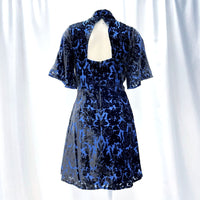 NWT Wmns by ANTHROPOLOGIE Blue & Black Velvet Burnout Short Dress Sz 4 MSRP$180