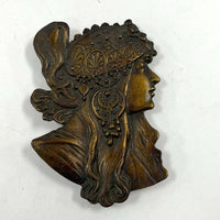 VNTG 70s Alphonse Mucha Art Nouveau Repro Bergamot Brass Works E-60 Belt Buckle