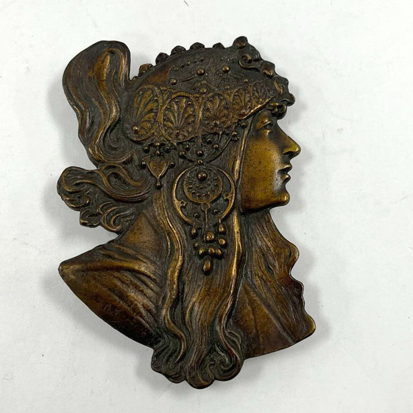 VNTG 70s Alphonse Mucha Art Nouveau Repro Bergamot Brass Works E-60 Belt Buckle