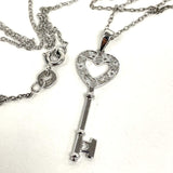 18" Sterling Silver Key Pendant Necklace with Diamond Accents, 2.06g