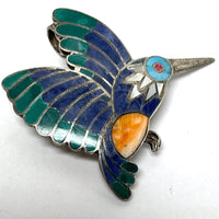 950 Sterling Silver Lovely Humming Bird With Inlay Brooch & Pendant 10.87 Grams