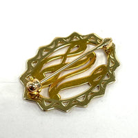 14K Yellow Gold "W" Cursive Monogram Filigree Brooch/Pin, 2.73g